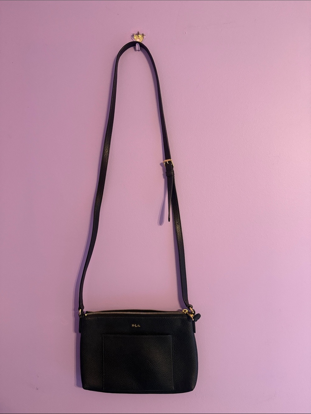 Ralph Lauren Black Pebbled Leather Crossbody with Gold Hardware